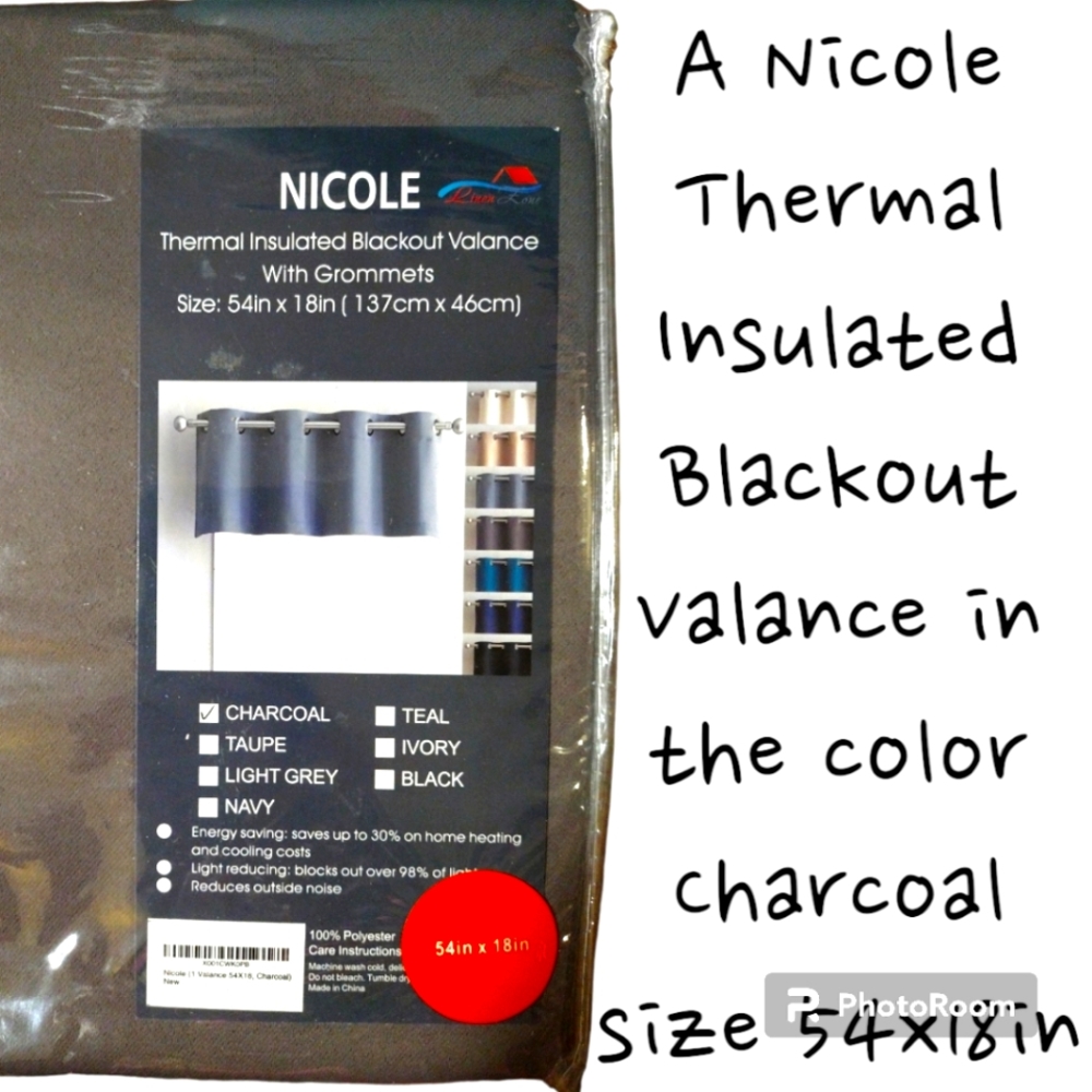 A Nicole Thermal Insulated Blackout Valance in the color Charcoal size 54 x 18in